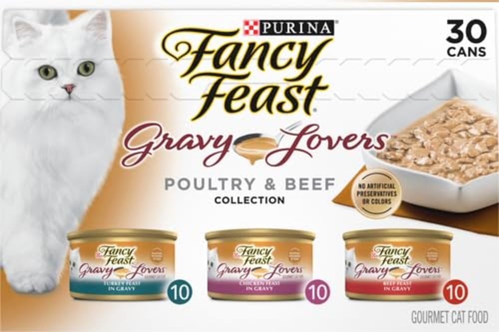 Fancy Feast Purina Gravy Lovers Poultry and Beef Grilled Gourmet Wet Cat Food Variety Pack - 3 oz. Cans.(Pack of 60)