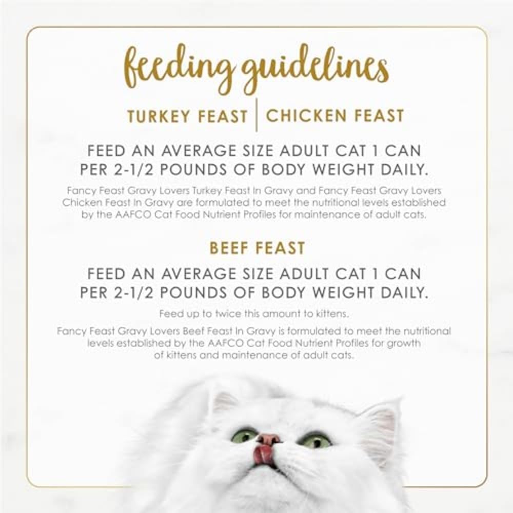 Fancy Feast Purina Gravy Lovers Poultry and Beef Grilled Gourmet Wet Cat Food Variety Pack - 3 oz. Cans.(Pack of 60)