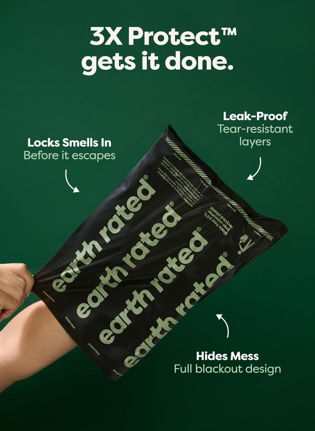 Earth Rated 3X Protect Dog Poop Bag Rolls. Odor Blocking. Unscented. 240 Ct | Leak Proof Extra Thick