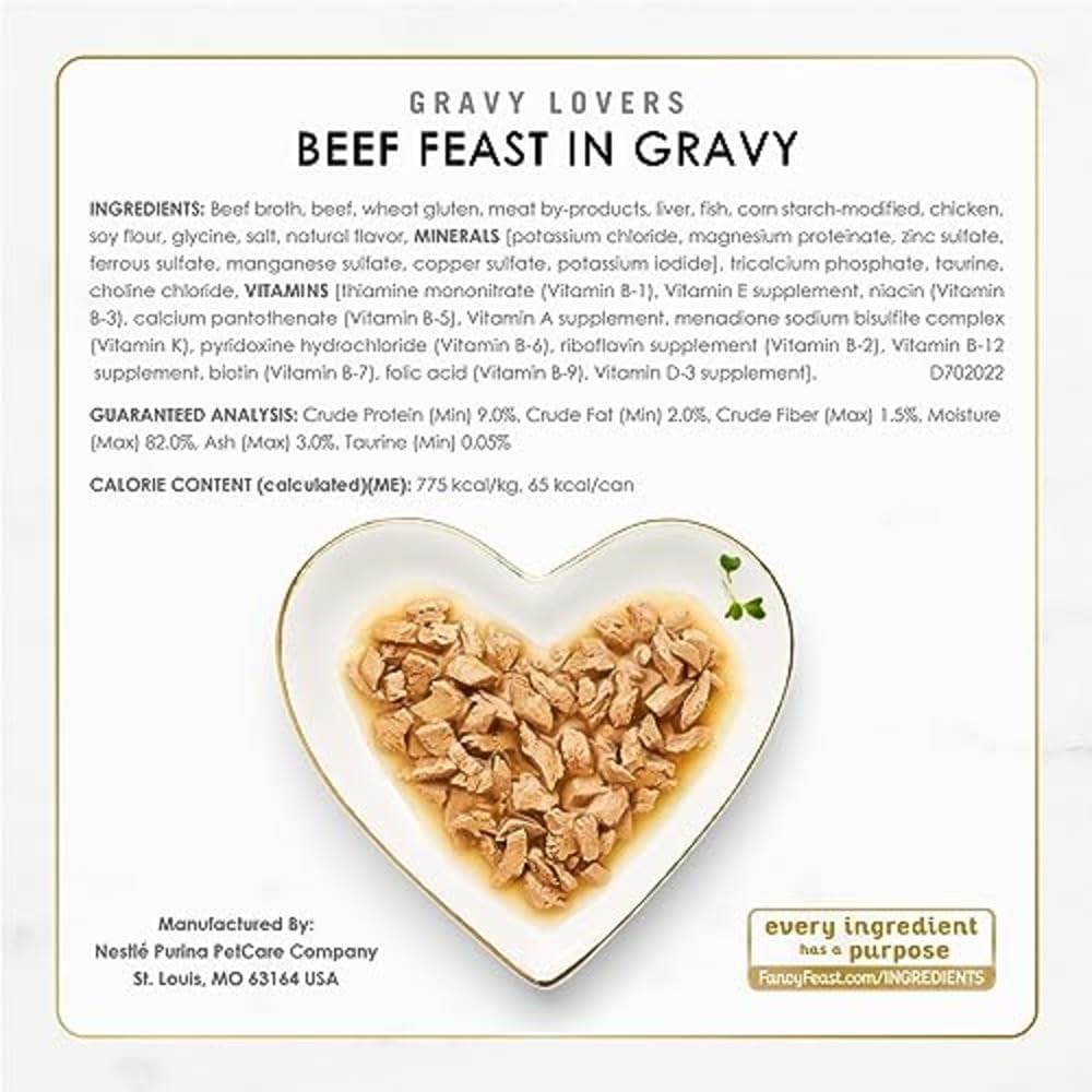 Fancy Feast Purina Gravy Lovers Poultry and Beef Grilled Gourmet Wet Cat Food Variety Pack - 3 oz. Cans.(Pack of 60)