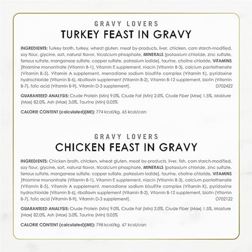 Fancy Feast Purina Gravy Lovers Poultry and Beef Grilled Gourmet Wet Cat Food Variety Pack - 3 oz. Cans.(Pack of 60)