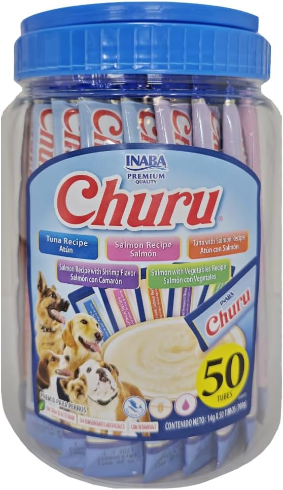 INABA Churu Cat Treats. Lickable. Squeezable Creamy Purée Cat Treat with Green Tea Extract & Taurine. 0.5oz. Each Tube. 40 Tubes. Tuna & Seafood Variety