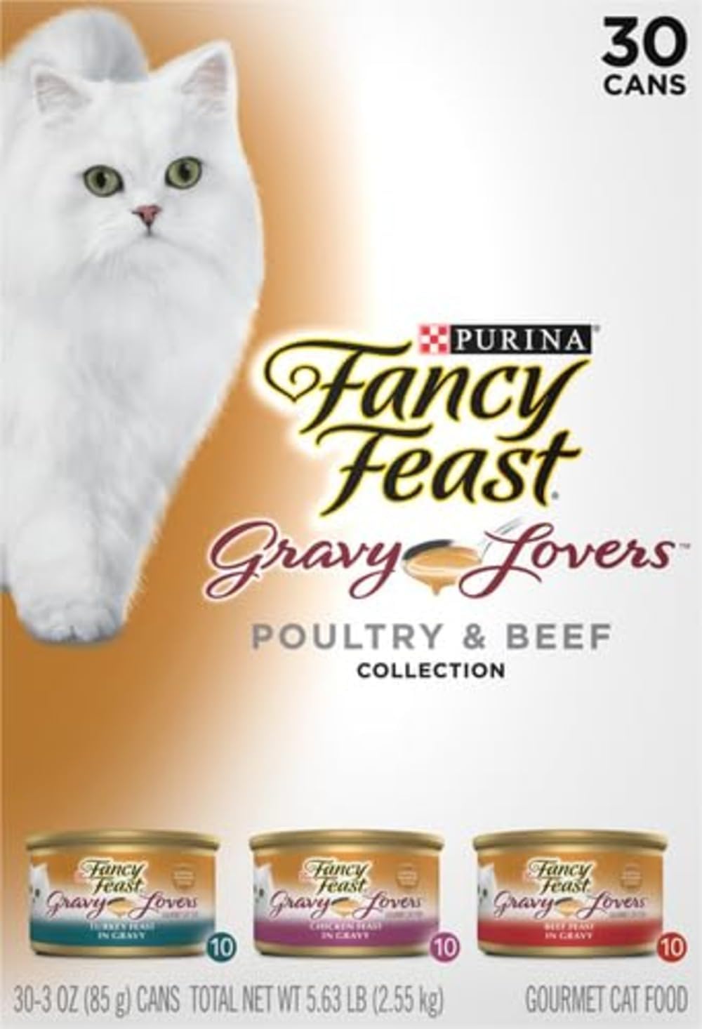 Fancy Feast Purina Gravy Lovers Poultry and Beef Grilled Gourmet Wet Cat Food Variety Pack - 3 oz. Cans.(Pack of 60)