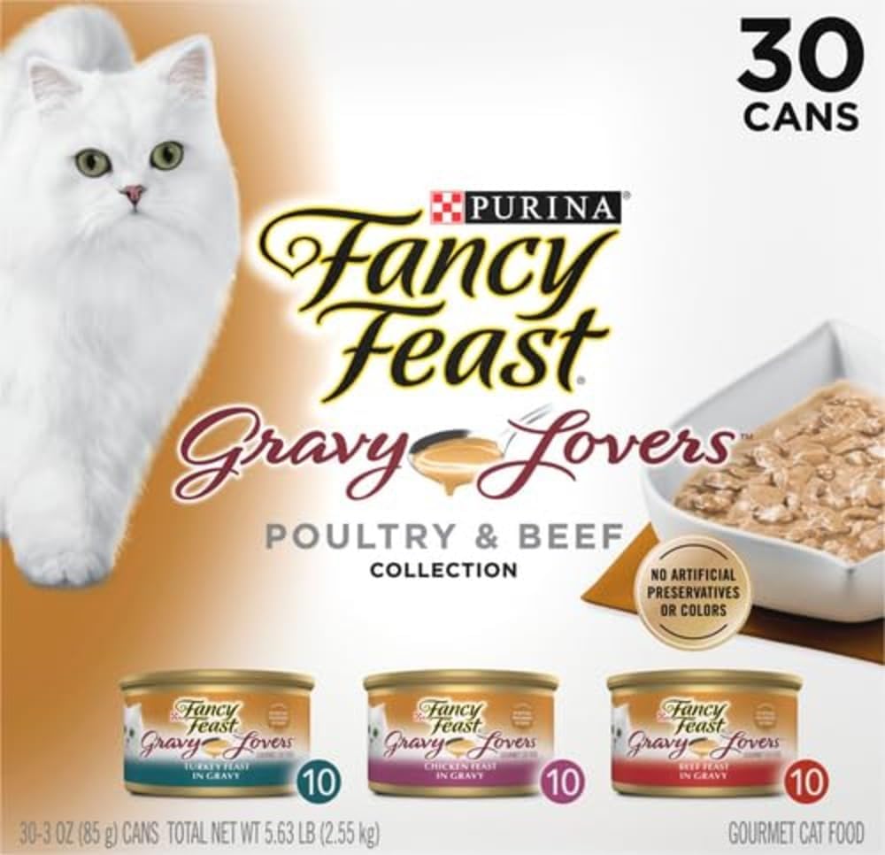 Fancy Feast Purina Gravy Lovers Poultry and Beef Grilled Gourmet Wet Cat Food Variety Pack - 3 oz. Cans.(Pack of 60)