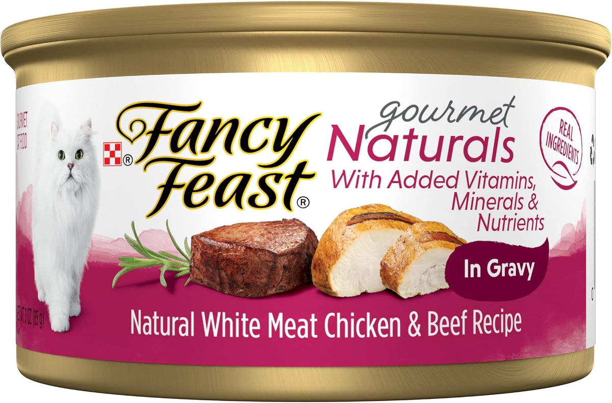Purina Fancy Feast Gourmet Naturals Chicken and Beef (12 Pack) 3 oz | Crafted with real beef and chicken in gravy for exceptional taste with added vitamins and minerals for adult cats