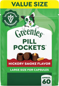 Greenies Pill Pockets Large Size Dog Treats. Hickory Smoke. 15.8 oz | Capsule size. hickory smoke flavor. masks medicine odor. low calorie. stress-free. Dog Treat Pouch for Capsule Medication