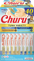 INABA Churu Cat Treats. Lickable. Squeezable Creamy Purée Cat Treat with Green Tea Extract & Taurine. 0.5 Ounces Each Tube. 40 Tubes. Tuna Variety Box (Pack of 12)