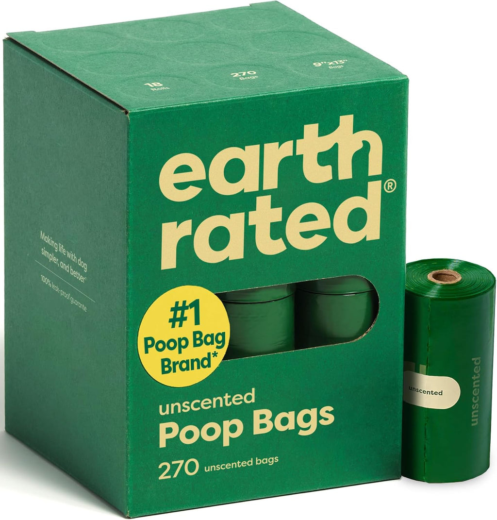 Earth Rated Dog Poop Bags on Refill Rolls. 270 Bags. Unscented | Guaranteed Leak Proof and Extra Thick Waste Bag Refill Rolls