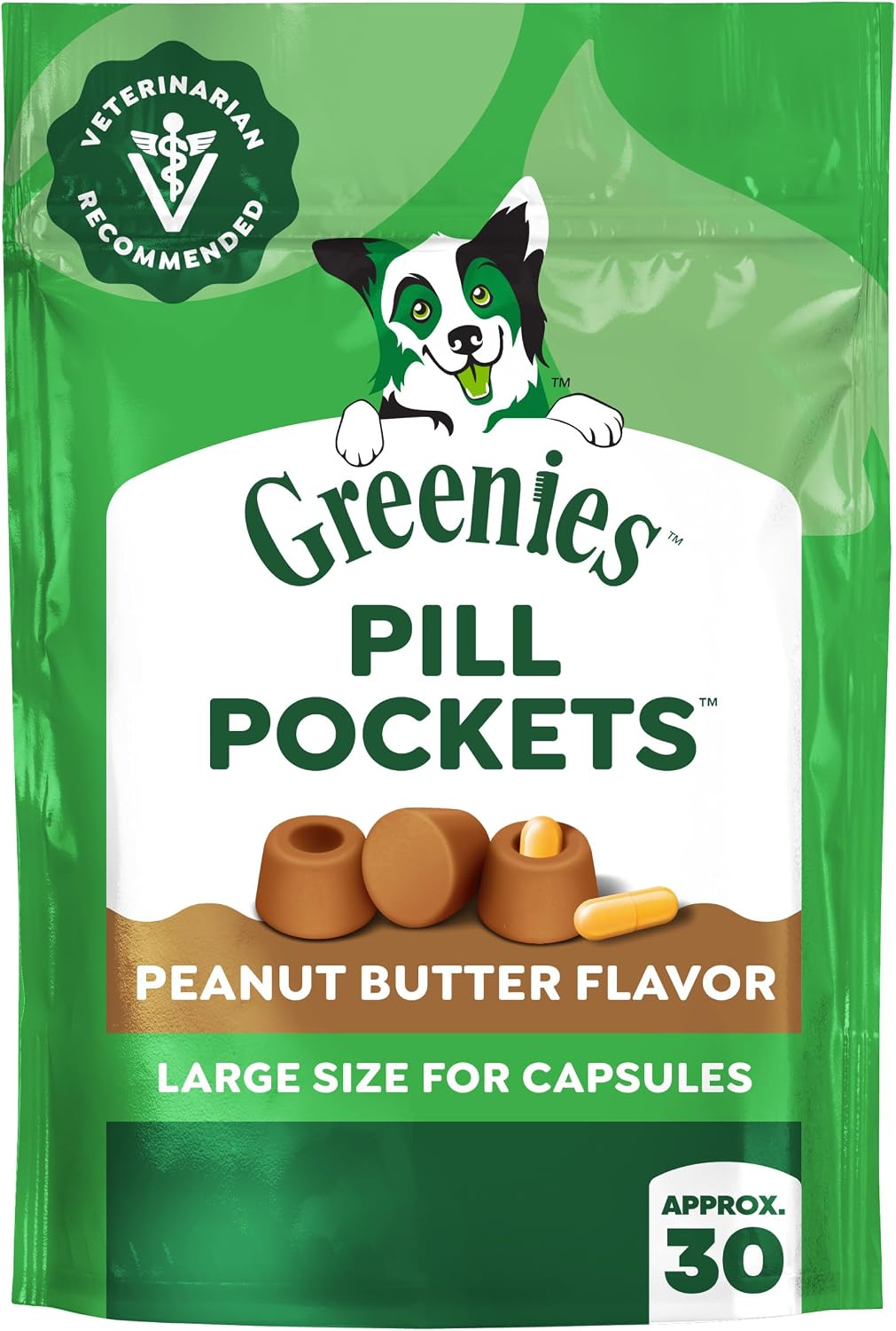 Greenies Pill Pockets Large Size Dog Treats. Peanut Butter. 7.9 oz | Vet-recommended. capsule size. masks medicine odor. low calorie. stress- & mess-free medicating. natural ingredients