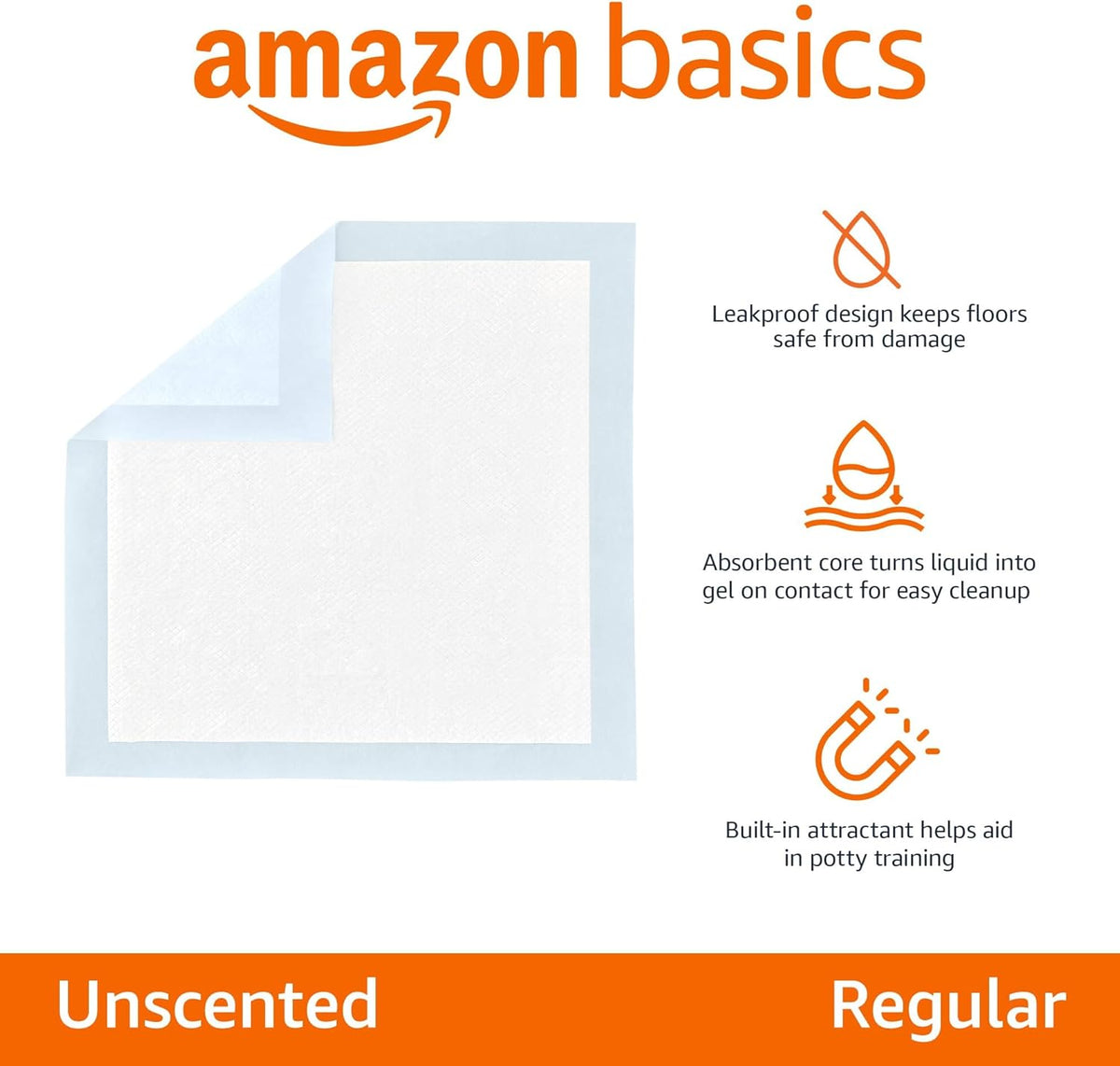 Amazon Basics Leak-Proof Dog and Puppy Potty Training Pee Pads with Quick-Dry 5-Layer Super Absorbent Design. Regular Size 22 x 22 inch. Blue & White. 100 Count