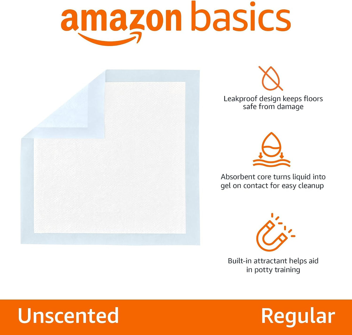 Amazon Basics Leak-Proof Dog and Puppy Potty Training Pee Pads with Quick-Dry 5-Layer Super Absorbent Design for Housebreaking. Regular Size 22x22. Blue & White. 150 Count