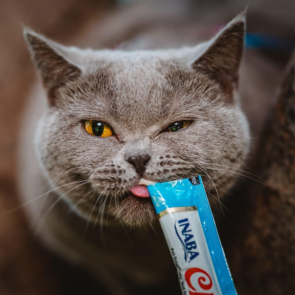 INABA Churu Cat Treats. Lickable. Squeezable Creamy Purée Cat Treat with Green Tea Extract & Taurine. 0.5 Ounces Each Tube. 50 Tubes. Tuna & Seafood Variety