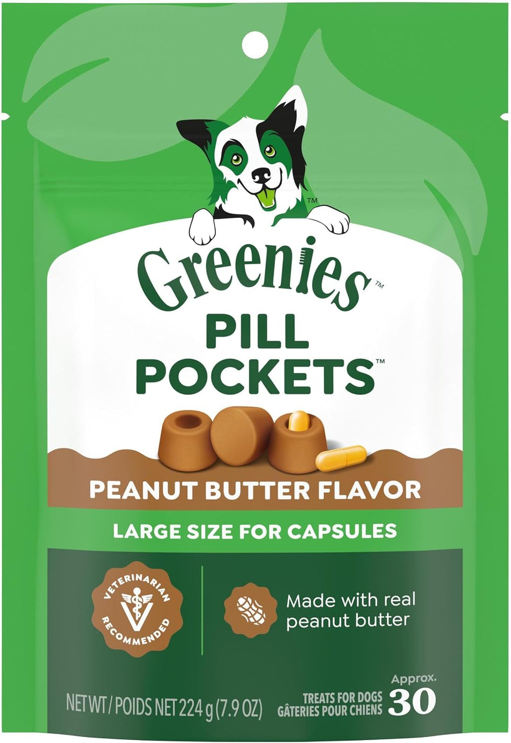 Greenies Pill Pockets for Dogs Large Size. Dog Treat Pouch for Capsule Medication. Peanut Butter Flavor. 7.9 oz. Pouch (Pack of 6)