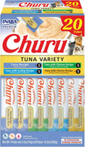 INABA Churu Cat Treats. Lickable. Squeezable Creamy Purée Cat Treat with Green Tea Extract & Taurine. 0.5 Ounces Each Tube. 20 Tubes. Tuna Variety Box