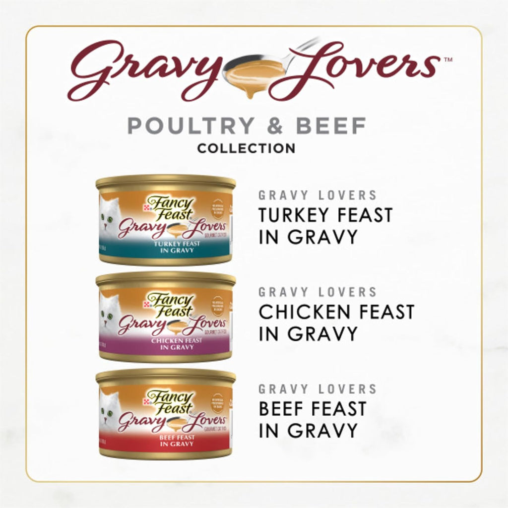 Fancy Feast Purina Gravy Lovers Poultry and Beef Grilled Gourmet Wet Cat Food Variety Pack - 3 oz. Cans.(Pack of 60)