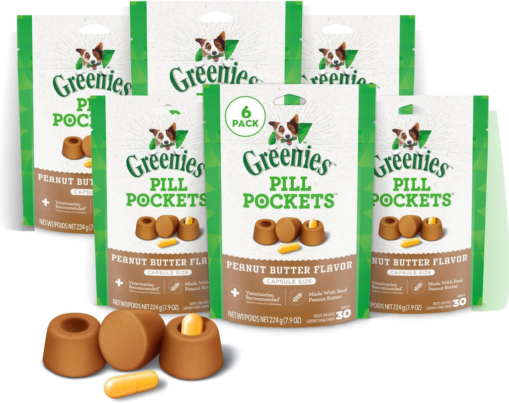Greenies Pill Pockets Large Size Dog Treats. Peanut Butter. 7.9 oz. 6-Pack | Vet-recommended. capsule size. masks medicine odor. low calorie. stress- & mess-free. 7.9 oz pouches