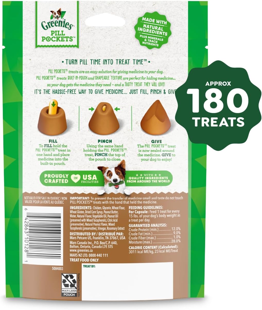 Greenies Pill Pockets Large Size Dog Treats. Peanut Butter. 7.9 oz. 6-Pack | Vet-recommended. capsule size. masks medicine odor. low calorie. stress- & mess-free. 7.9 oz pouches