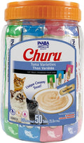 INABA Churu Cat Treats. Lickable. Squeezable Creamy Purée Cat Treat with Green Tea Extract & Taurine. 0.5 Ounces Each Tube. 50 Tubes. Tuna Variety