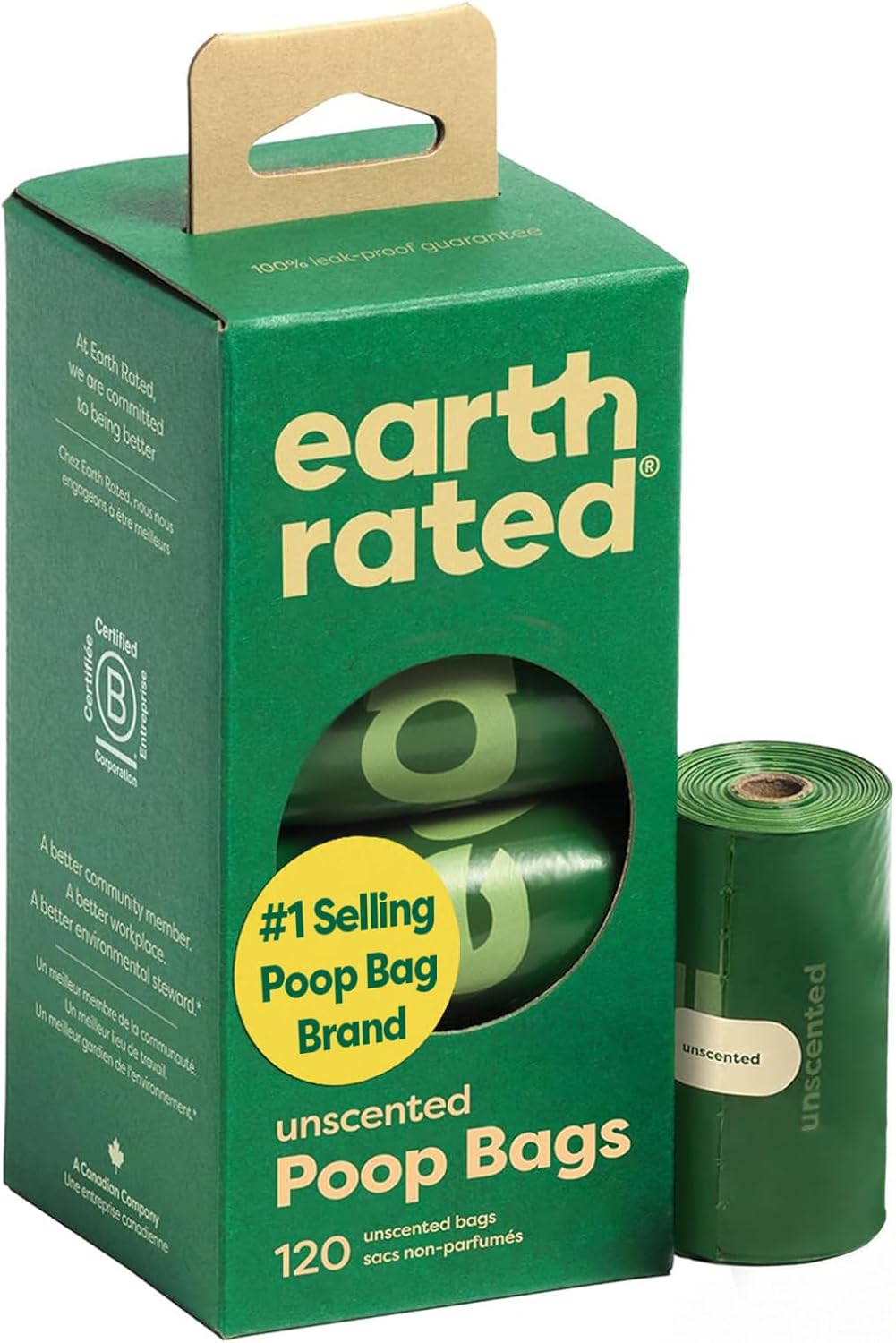 Earth Rated Dog Poop Bags on Refill Rolls. 120 Bags. Unscented | Guaranteed Leak Proof and Extra Thick Waste Bag Refill Rolls