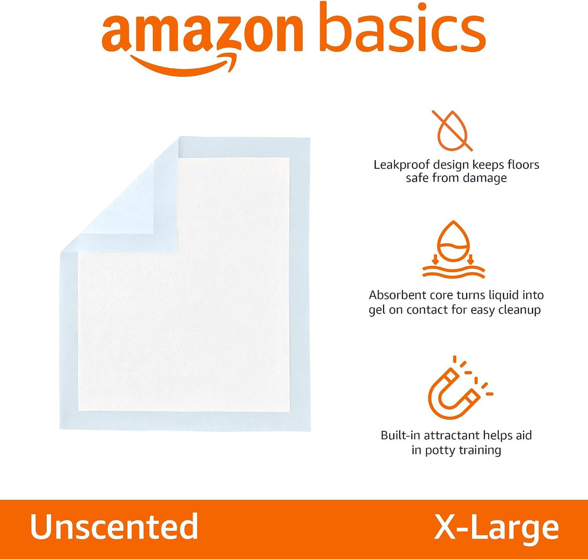 Amazon Basics Leak-Proof Dog and Puppy Potty Training Pee Pads with Quick-Dry 5-Layer Design. X-Large Size 28 x 34 Inch. Blue & White. 40-Pack