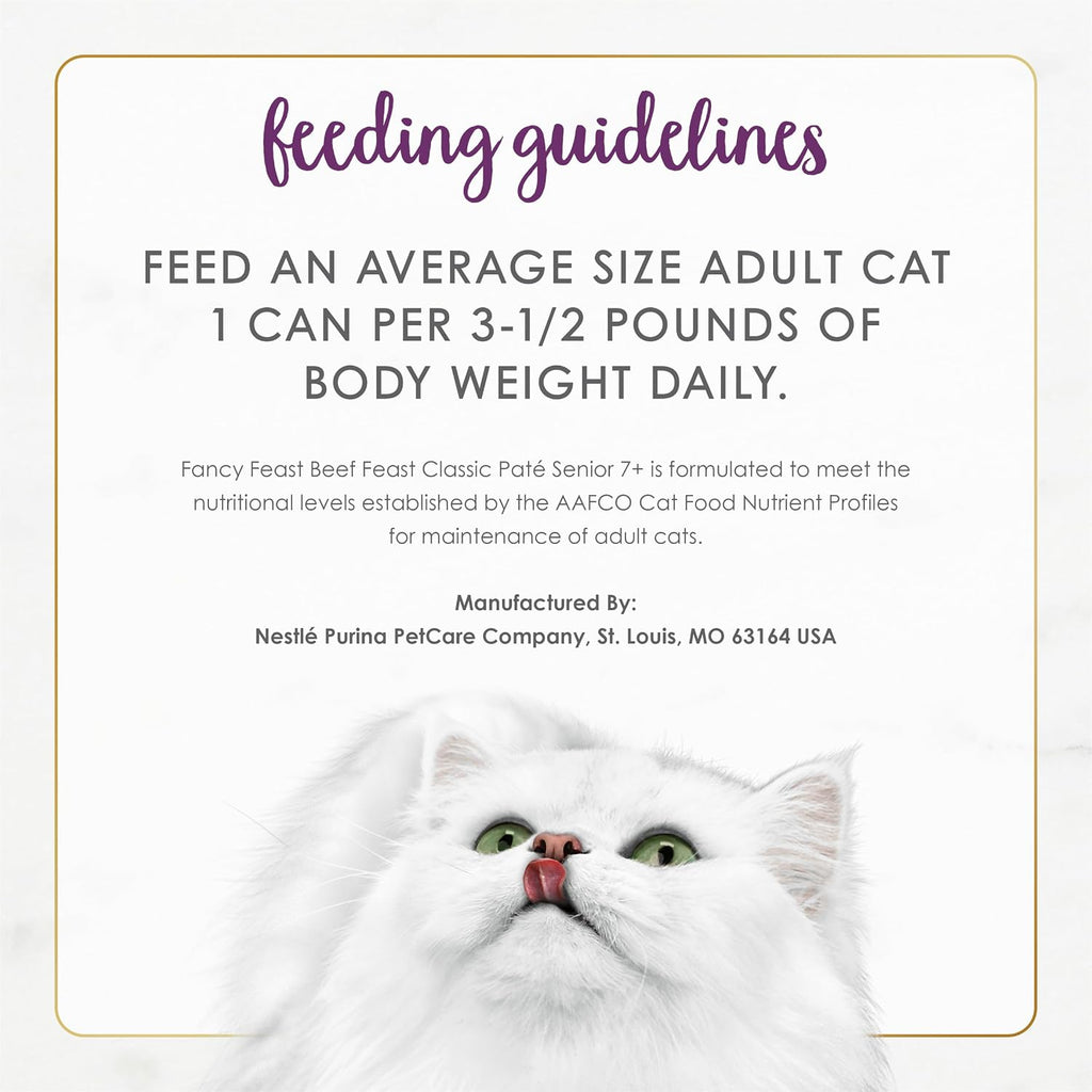 Purina Fancy Feast Senior 7 Year + Beef Feast Wet Cat Food (24) 3 oz Cans | Classic Pate. A smooth recipe specially made for cats age 7 and up. with No Artificial Colors or Preservatives