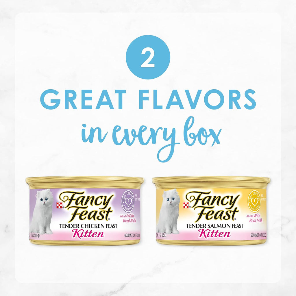 Purina Fancy Feast Grain Free Pate Wet Kitten Food Variety Pack. Kitten Classic Pate Collection Chicken & Salmon - (2 Packs of 12) 3 oz. Cans