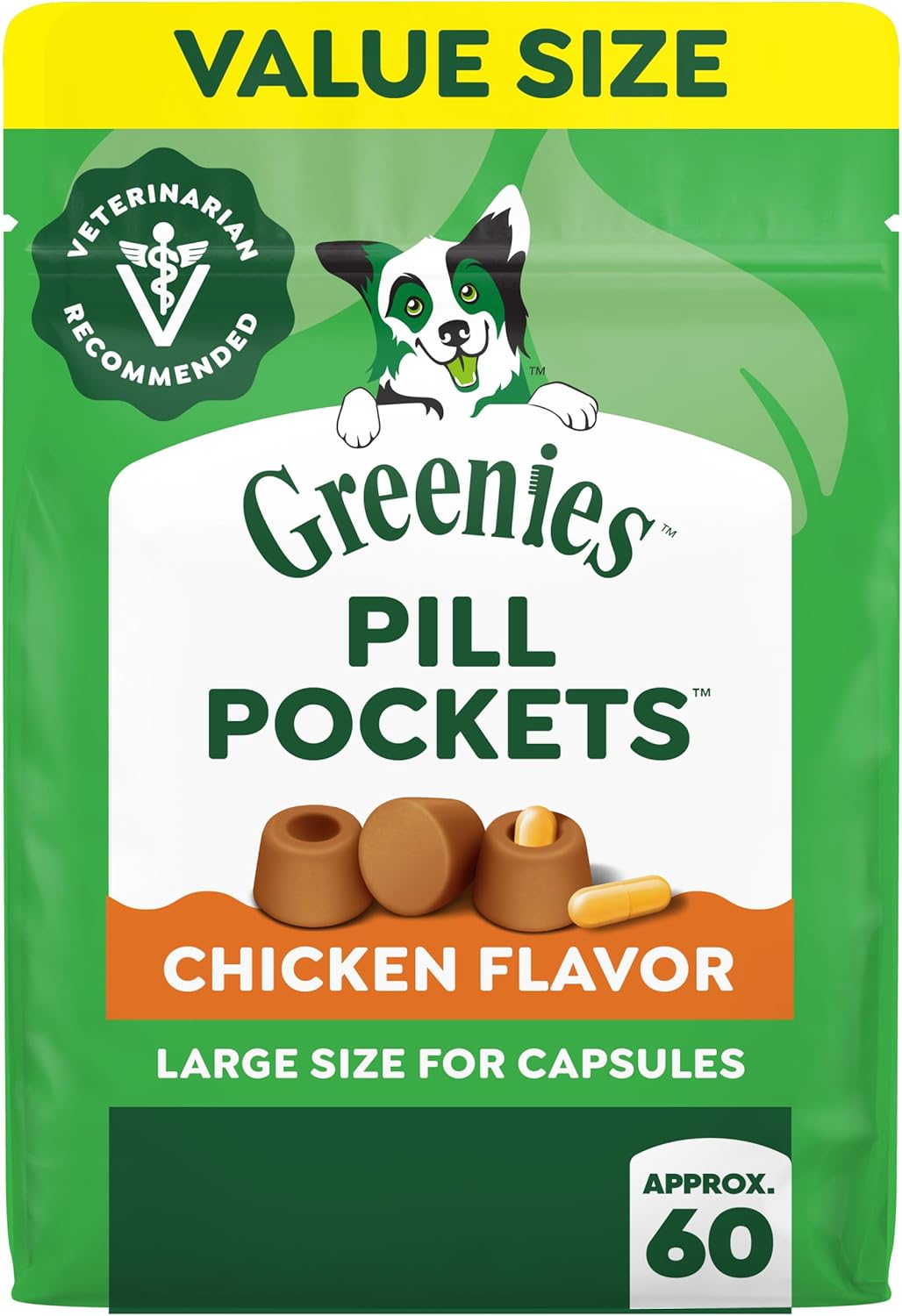 Greenies Pill Pockets Large Size Dog Treats. Chicken. 15.8 oz | Vet-recommended. Capsule size. real chicken flavor. low calorie. stress- and mess-free. natural ingredients. no fillers