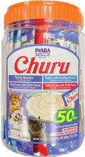 INABA Churu Cat Treats. Lickable. Squeezable Creamy Purée Cat Treat with Green Tea Extract & Taurine. 0.5 Ounces Each Tube. 50 Tubes. Tuna & Seafood Variety