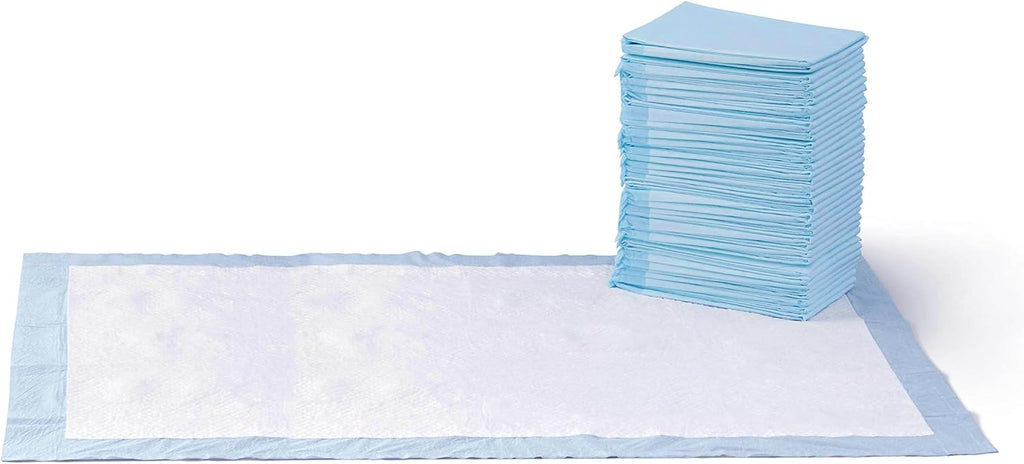 Amazon Basics Leak-Proof Dog and Puppy Potty Training Pee Pads with Quick-Dry 5-Layer Surface. Standard Absorbency. Giant Size. 27.5 x 44 Inch. Blue & White. 40-Pack