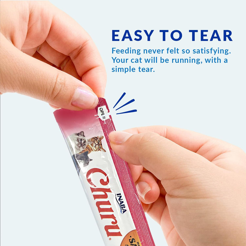 INABA Salmon Churu Cat Treats. Lickable. Squeezable Creamy Purée Cat Treat with Green Tea Extract & Taurine. 0.5 Ounces Each Tube. 20 Tubes. Salmon & Tuna Variety Box