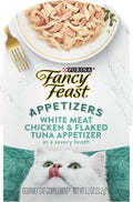 PURINA Fancy Feast Appetizers Lickable Grain Free Wet Cat Food Topper White Meat Chicken and Flaked Tuna Appetizer - (Pack of 10) 1.1 oz. Trays