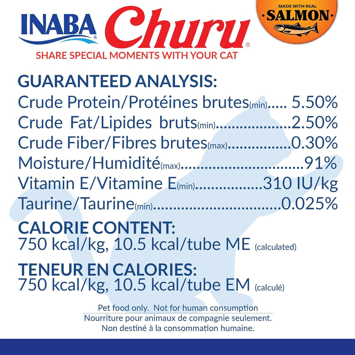 INABA Salmon Churu Cat Treats. Lickable. Squeezable Creamy Purée Cat Treat with Green Tea Extract & Taurine. 0.5 Ounces Each Tube. 20 Tubes. Salmon & Tuna Variety Box