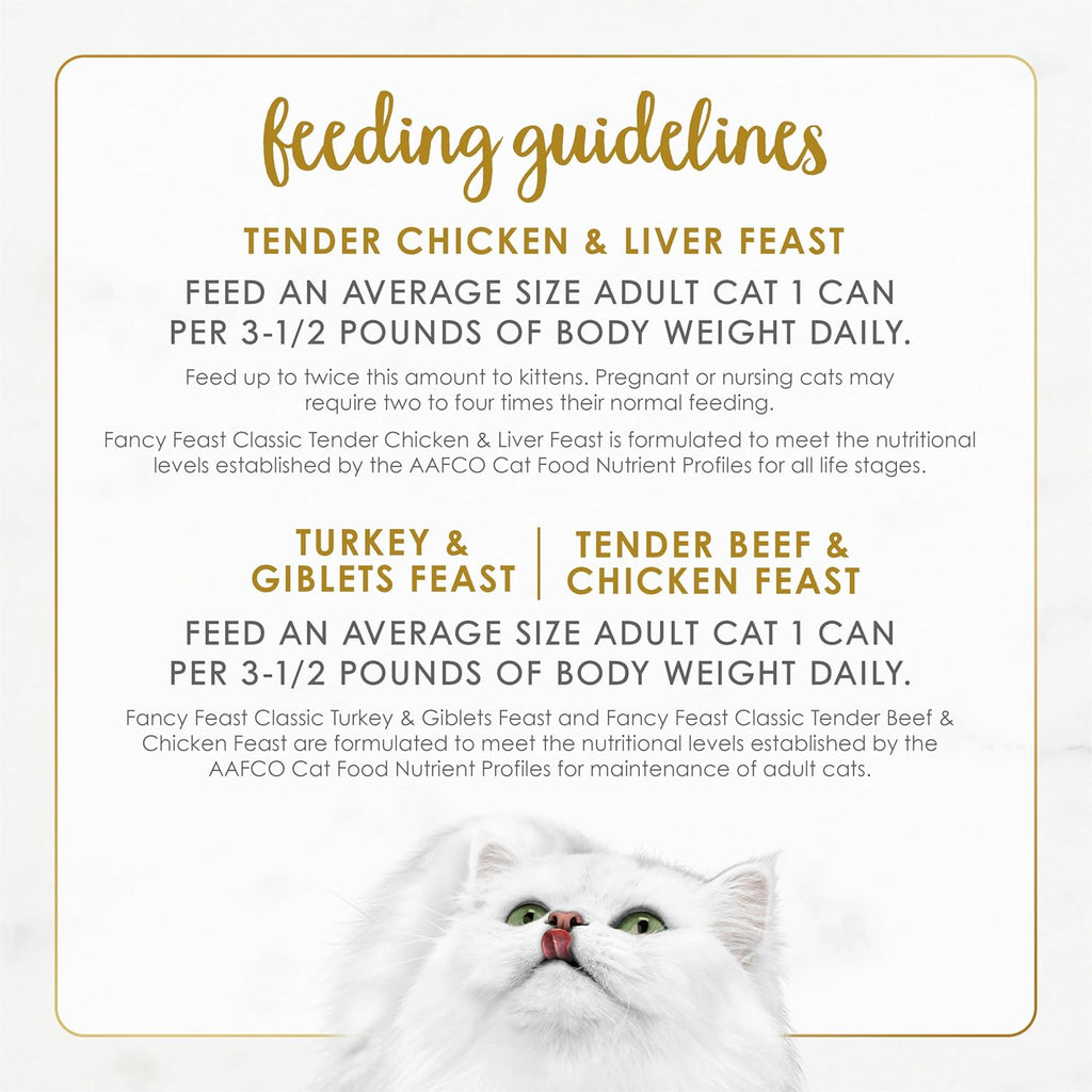 Fancy Feast Classic Pate Poultry & Beef Wet Cat Food. 3 oz Cans. 30-Pack | Variety Pack with recipes made with no artificial colors or preservatives. 100 percent complete and balanced