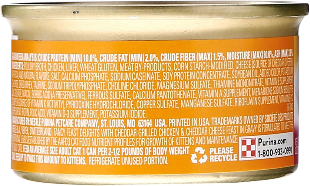 Fancy Feast Canned Delights Cat Food. Chicken And Cheddar. 3 oz