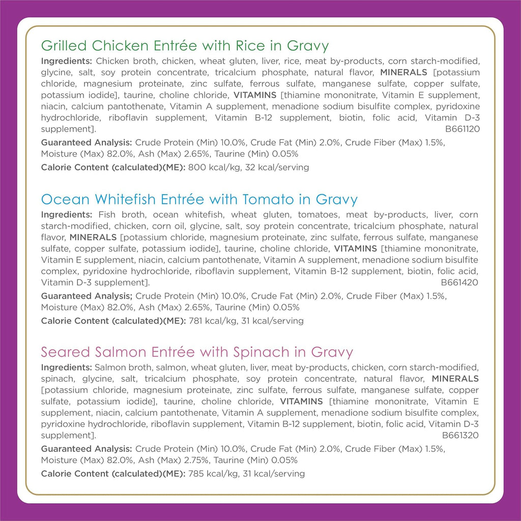 Fancy Feast Purina Gourmet Wet Cat Food Variety Pack.Petites Gravy Collection.Break-Apart tubs.48 Servings - 2.8 oz. Tubs.(Pack of 24)