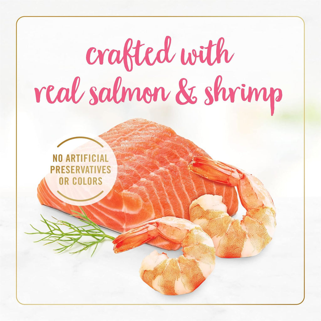 Purina Fancy Feast Salmon & Shrimp Wet Cat Food in Gravy (24) 3oz Cans | Grilled salmon and shrimp feast in a light. savory gravy. made with No Artificial Colors or Preservatives