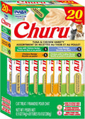 INABA Churu Cat Treats. Lickable. Squeezable Creamy Purée Cat Treat with Green Tea Extract & Taurine. 0.5oz. Each Tube. 20 Tubes. Tuna & Chicken Variety