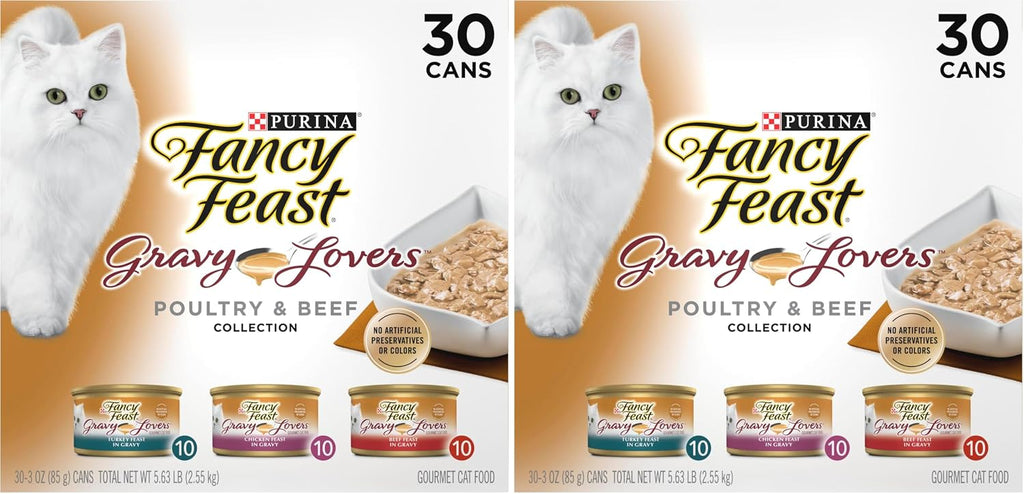 Fancy Feast Purina Gravy Lovers Poultry and Beef Grilled Gourmet Wet Cat Food Variety Pack - 3 oz. Cans.(Pack of 60)