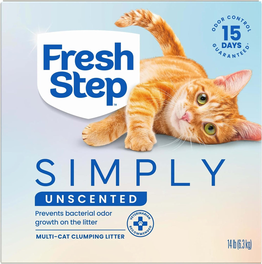 Fresh Step Simply Unscented Multi Cat Clumping Cat Litter. Low Dust. Odor Control with Activated Charcoal Tech. Compatible in Automatic Litter Boxes. 14 lb.