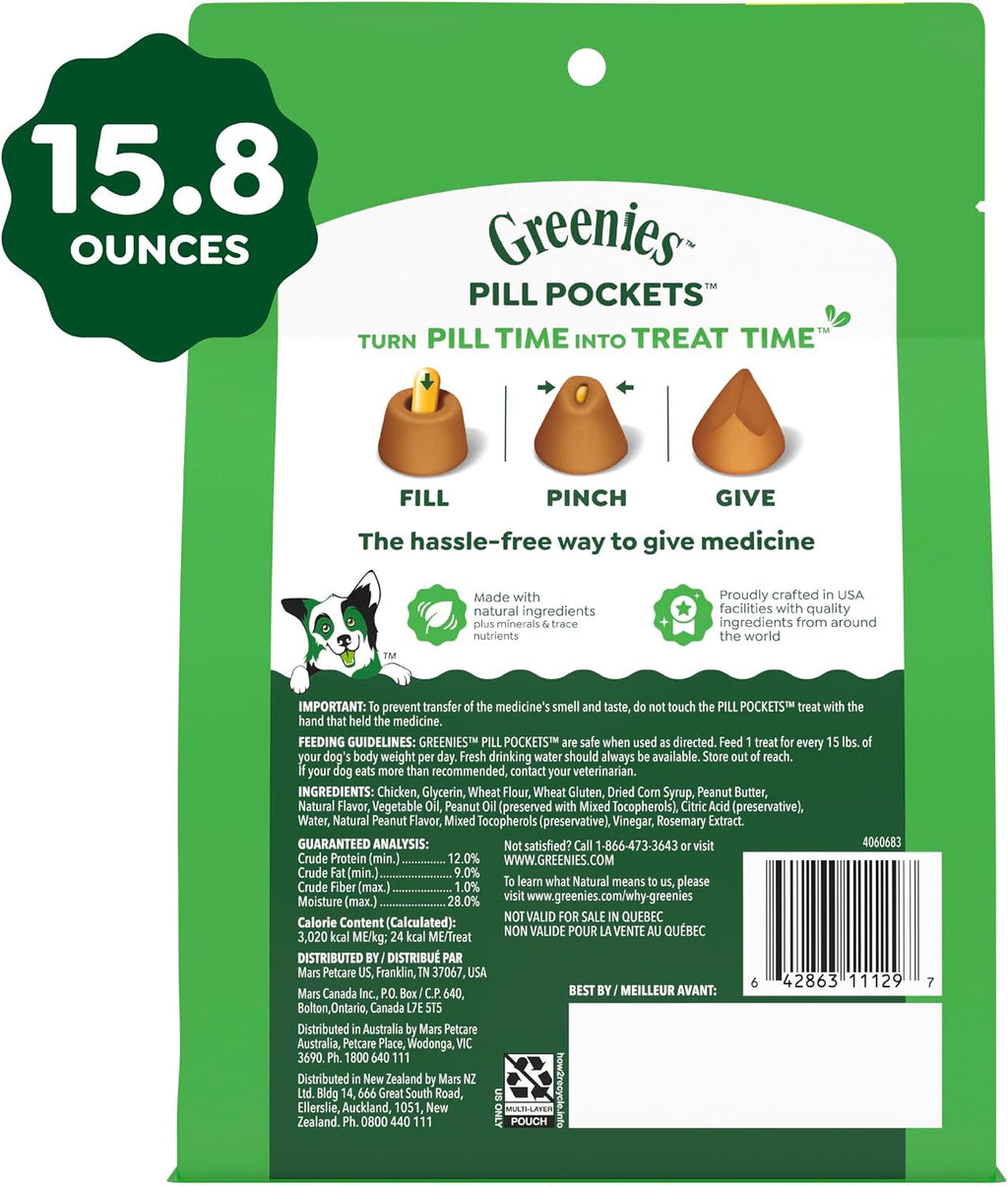 Greenies Pill Pockets Large Size Dog Treats. Peanut Butter. 15.8 oz | Vet-recommended. capsule size. low calorie. odor masking. stress- and mess-free medication experience