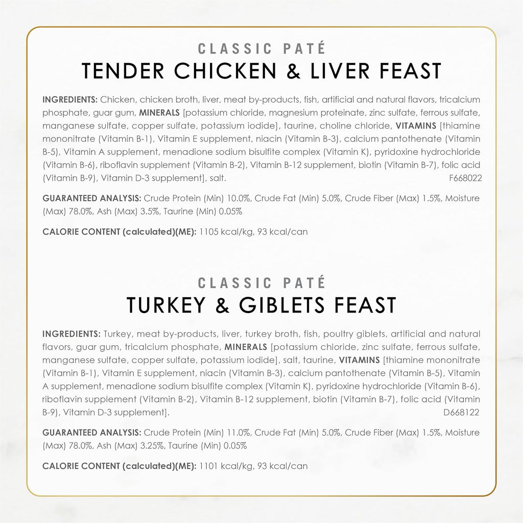 Fancy Feast Classic Pate Poultry & Beef Wet Cat Food. 3 oz Cans. 30-Pack | Variety Pack with recipes made with no artificial colors or preservatives. 100 percent complete and balanced
