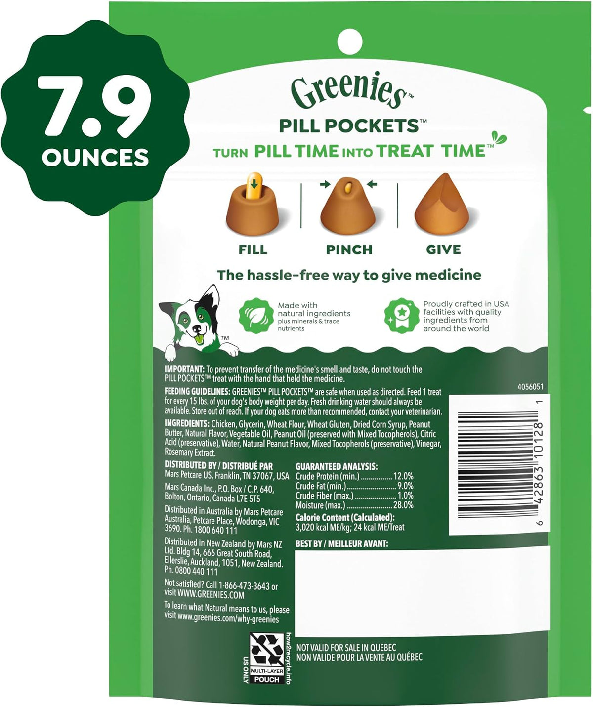 Greenies Pill Pockets for Dogs Large Size. Dog Treat Pouch for Capsule Medication. Peanut Butter Flavor. 7.9 oz. Pouch (Pack of 6)