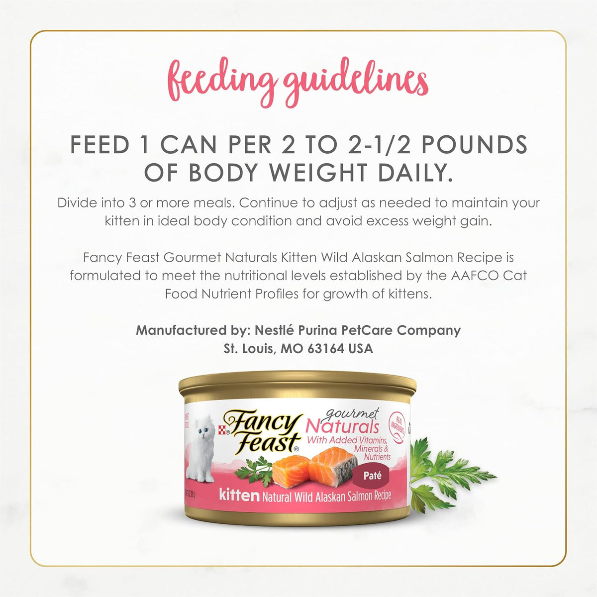 Purina Fancy Feast Grain Free Pate Wet Kitten Food (12 Pack) 3 oz Cans | Delicate mousse pate made with salmon topped with savory gravy for a taste and texture kittens love