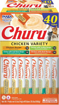 INABA Churu Cat Treats. Lickable. Squeezable Creamy Purée Cat Treat with Green Tea Extract & Taurine. 0.5 Ounces Each Tube. 40 Tubes. Chicken Variety Box