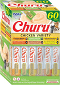 INABA Churu Cat Treats. Lickable. Squeezable Creamy Purée Cat Treat with Green Tea Extract & Taurine. 0.5 Ounces Each Tube. Tubes. Chicken Variety Box. 1 Count (Pack of 480)