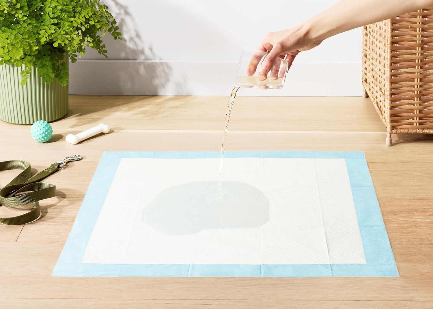 Amazon Basics Leak-Proof Dog and Puppy Potty Training Pee Pads with Quick-Dry 5-Layer Design. Housebreaking. Standard Absorbency. X-Large. 28 x 34 Inch. Blue & White. 60-Pack