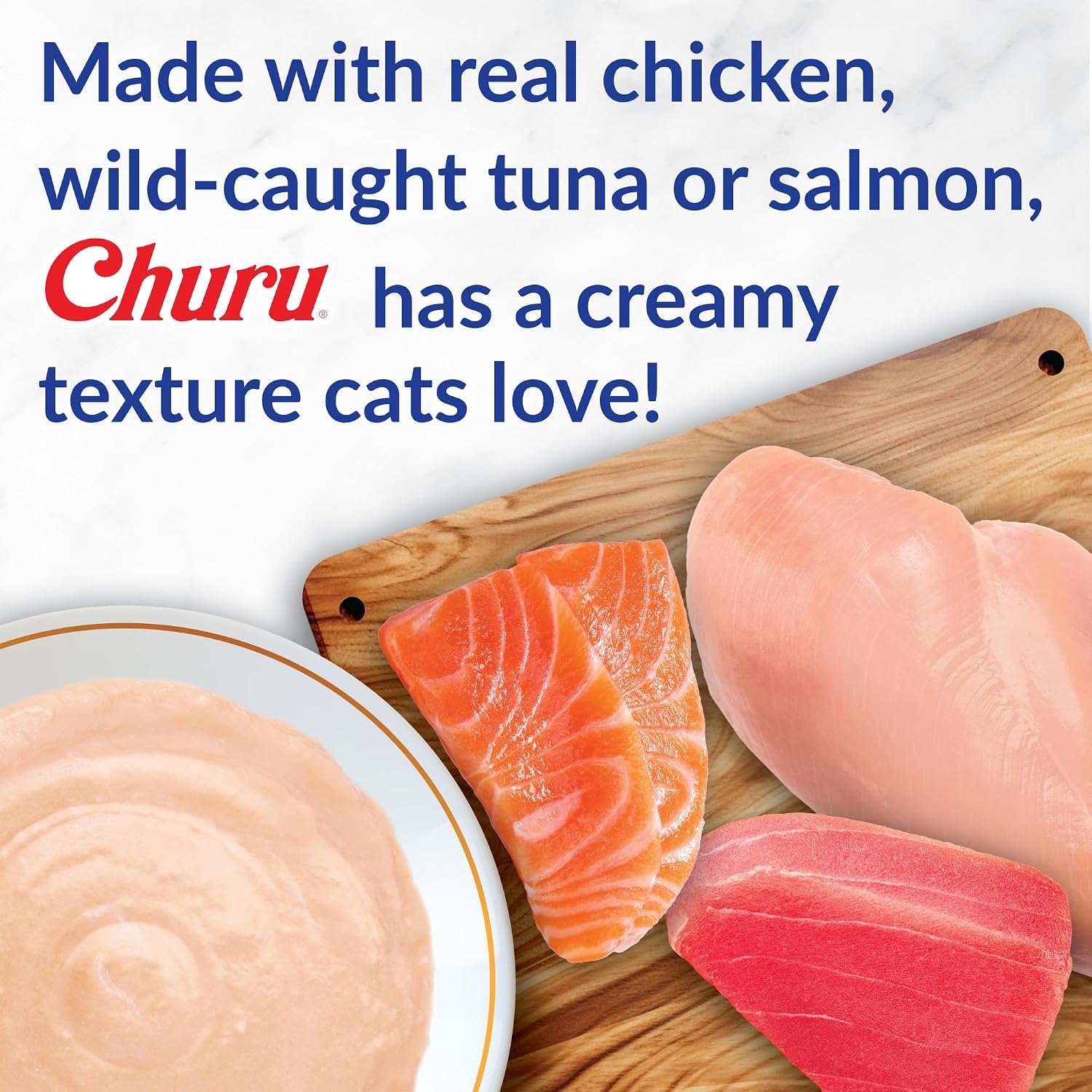 INABA Churu Cat Treats. Lickable. Squeezable Creamy Purée Cat Treat with Green Tea Extract & Taurine. 0.5 Ounces Each Tube. 40 Tubes. Tuna & Seafood Variety Box