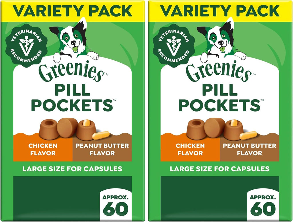 Greenies Pill Pockets for Dogs Large Size. Dog Treat Pouch for Capsule Medication. Variety Pack. 7.9 oz. Pouch (Pack of 2)