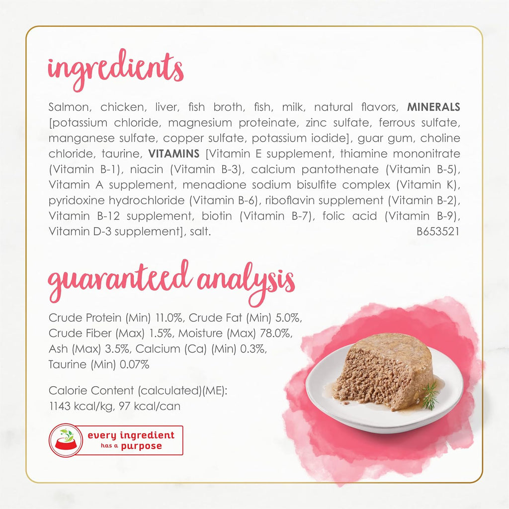 Purina Fancy Feast Grain Free Pate Wet Kitten Food (12 Pack) 3 oz Cans | Delicate mousse pate made with salmon topped with savory gravy for a taste and texture kittens love