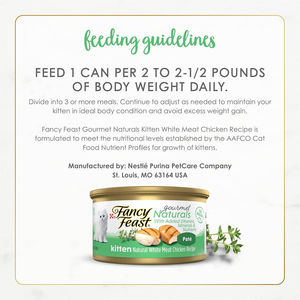 Purina Fancy Feast Grain Free Pate Wet Kitten Food Gourmet Naturals White Meat Chicken Recipe - (Pack of 12) 3 oz. Cans